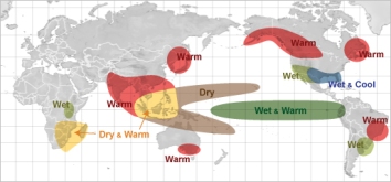 El Nino has varied effects on climate around the world. For Southeast Asia, it brings warmer and drier conditions than normal. Photo credit: NOAA. 
